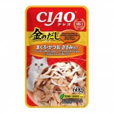 INABA влажный корм для кошек Kinnodashi Тунец Магуро и тунец Кацуо с куриным филе, 60 г