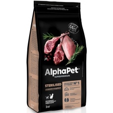 AlphaPet сухой корм для стерилизованных кошек и котов, ягненок и индейка